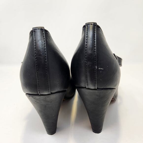 Bettie Page Shoes by Ellie Black Leather Mary Jane Pumps Heels Size 10 Pinup. - Picture 6 of 9
